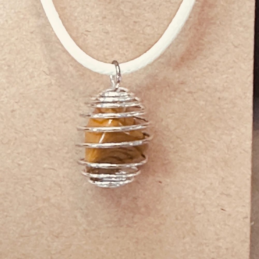 925 Sterling Silver Plated & Gold Aventurine Stone/Crystal in Spiral Wire Cage